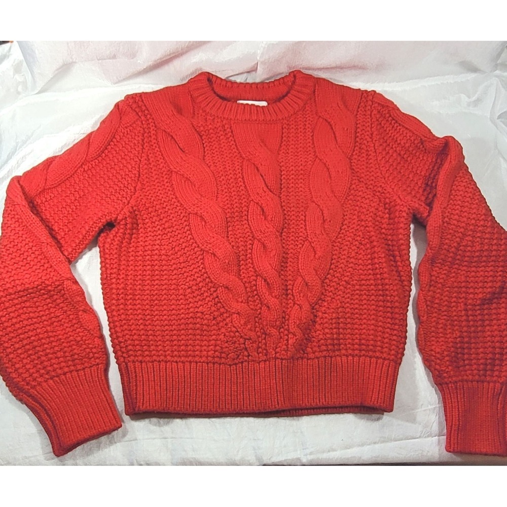Banana Republic Women's‎ Cotton/Wool Blend Cable Knit Crop Sweater - Red - Small